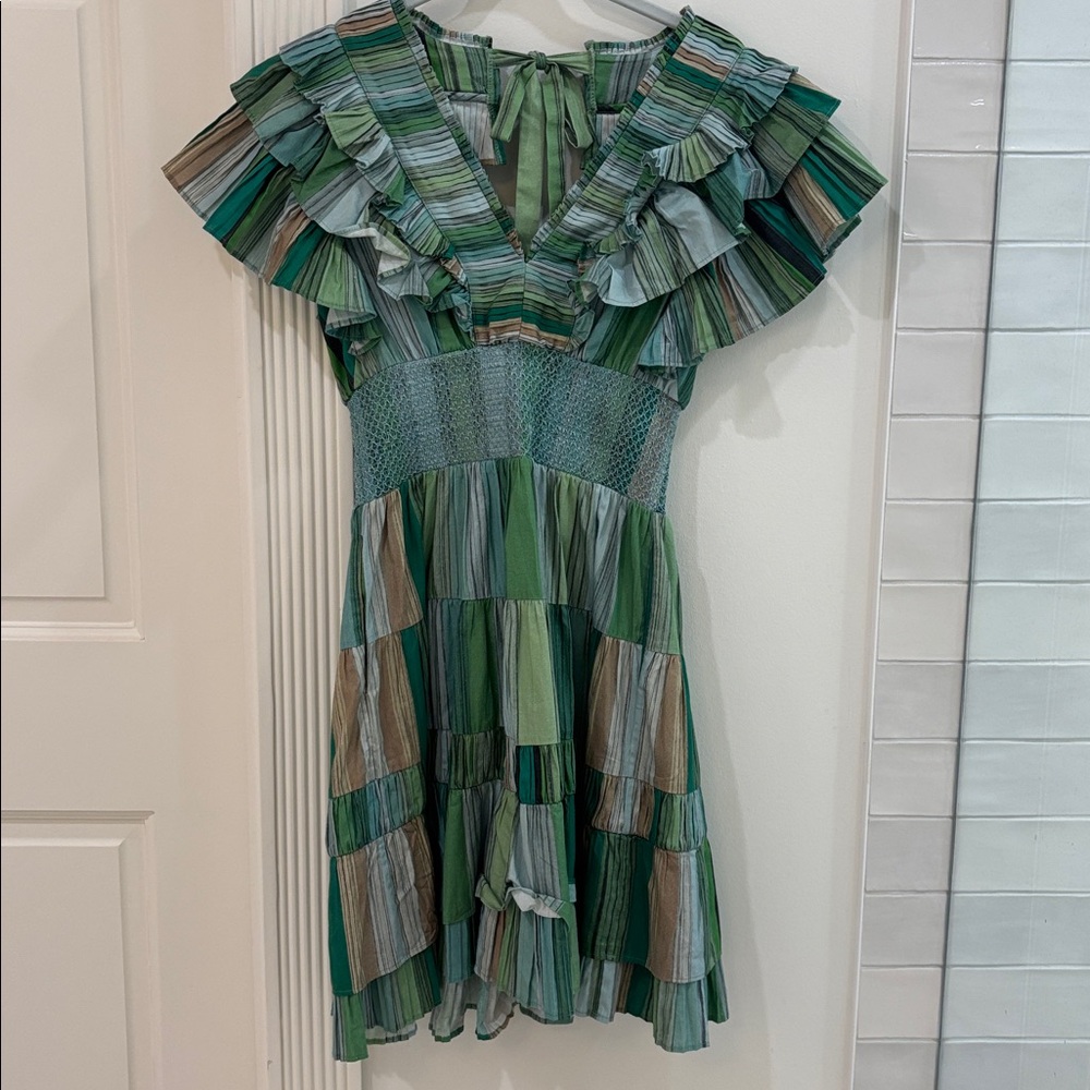 Chufy Green Striped Mini Dress